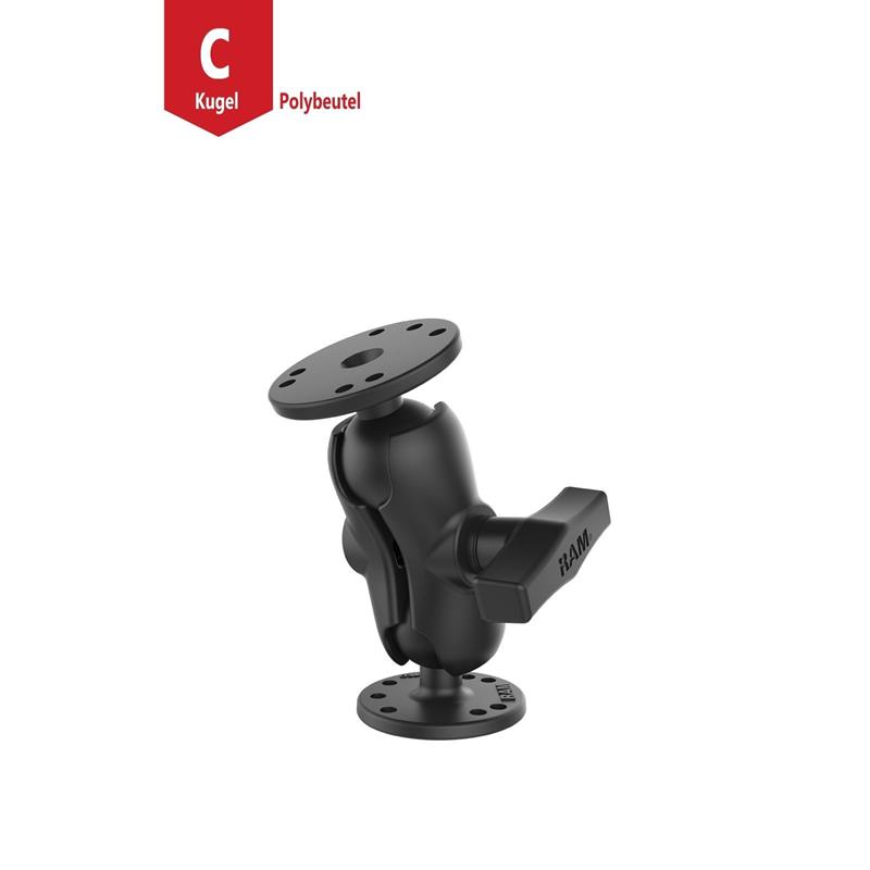 RAM Mounts Aufbau-Set – 2x runde Basisplatte (AMPS), kurzer Verbindungsarm, C-Kugel (1,5 Zoll), im Polybeutel
