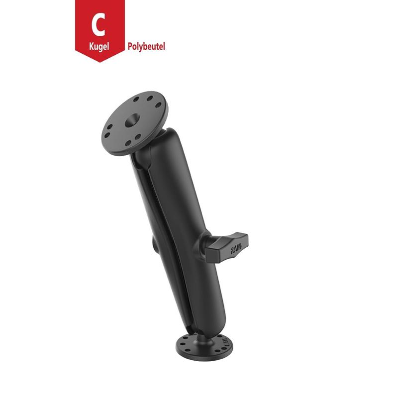 RAM Mounts Aufbau-Set – 2x runde Basisplatte (AMPS), langer Verbindungsarm, C-Kugel (1,5 Zoll), im Polybeutel