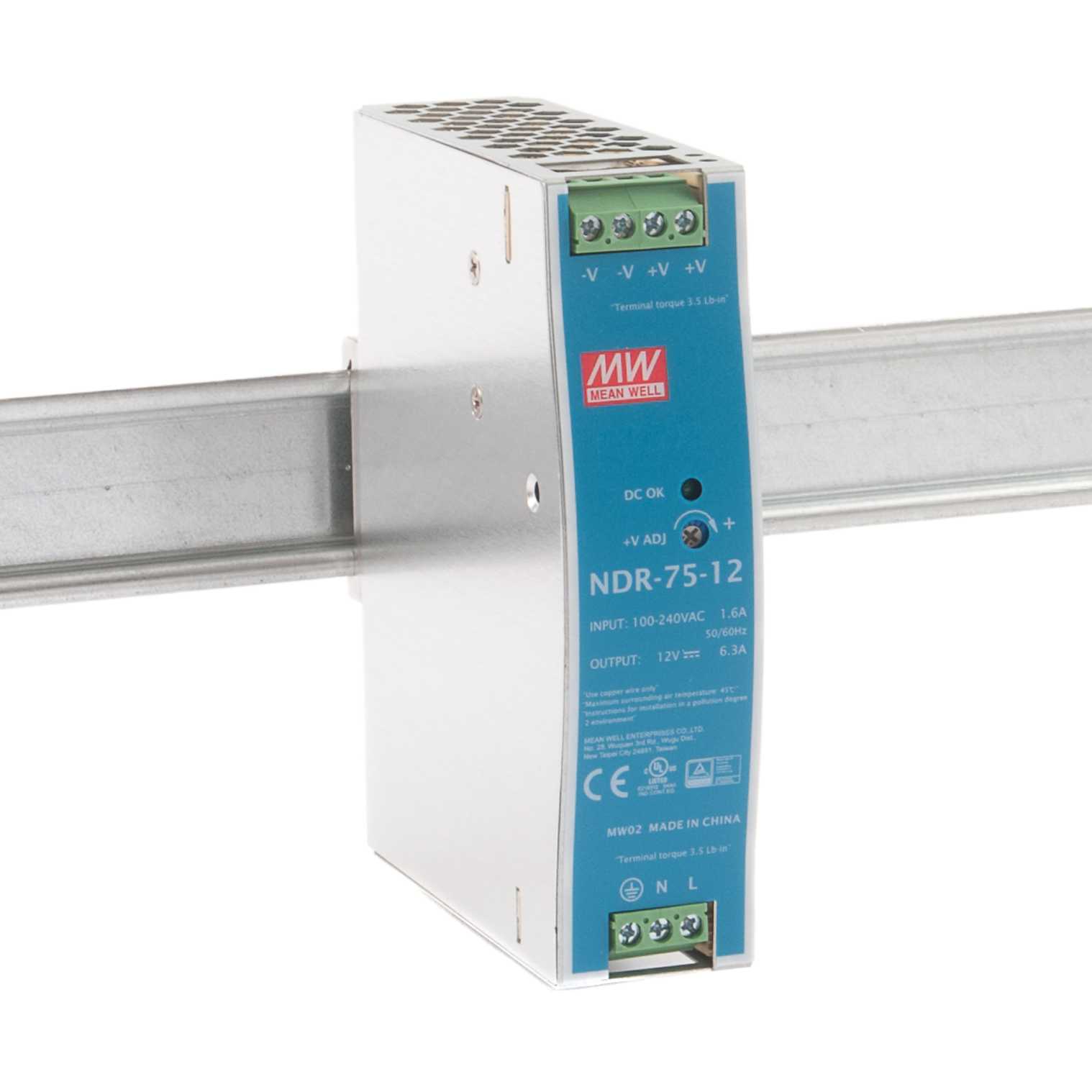 MeanWell NDR-75-12 AC-DC 12V DIN-Hutschienen-Netzteil